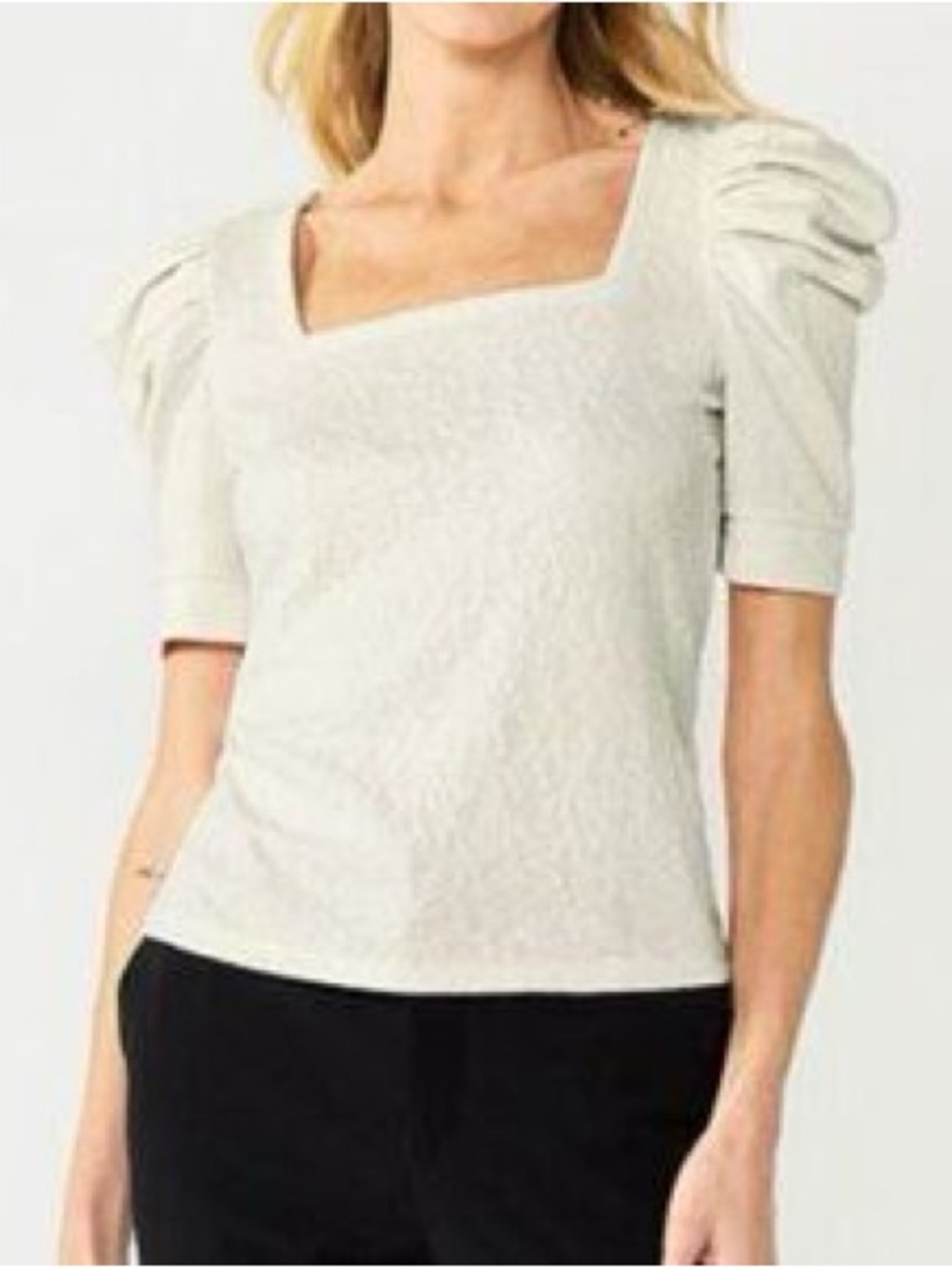 Nine West White Square-Neck Puff Sleeve Top